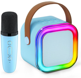 Kit karaoke smart DSD® Pentru copii si adulti 1 microfoan wireless 5 efecte vocale Portabil TF card Aux Albastru 